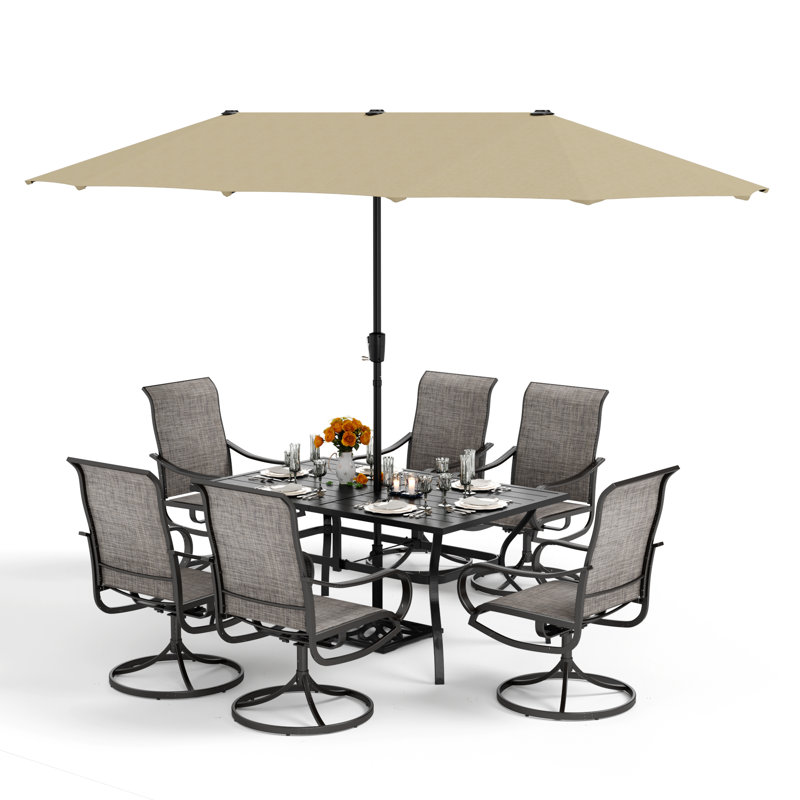 Ensemble de salle à manger rectangulaire pour 6 personnes 60 "avec parasol Leonard