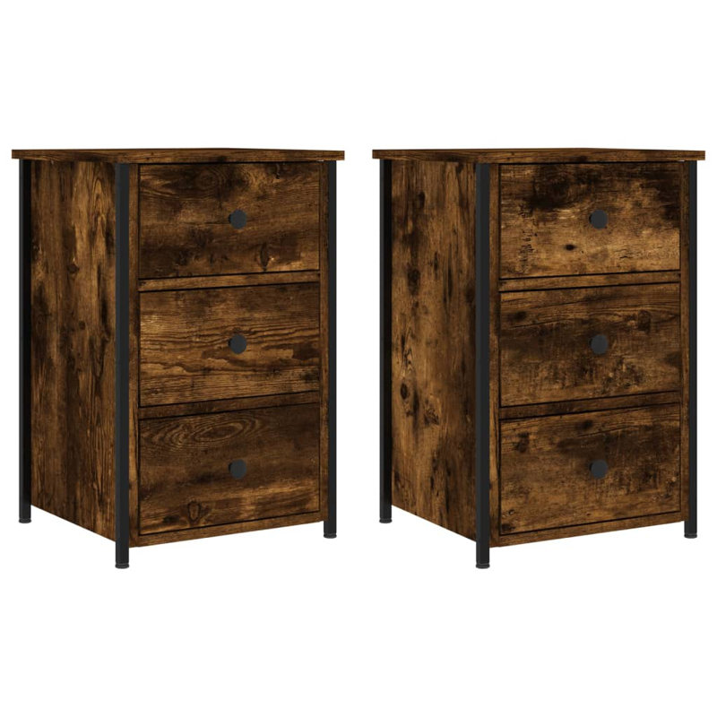 Caulkins 40cm W Iron Bedside Table, Smoked Oak, Set of 2