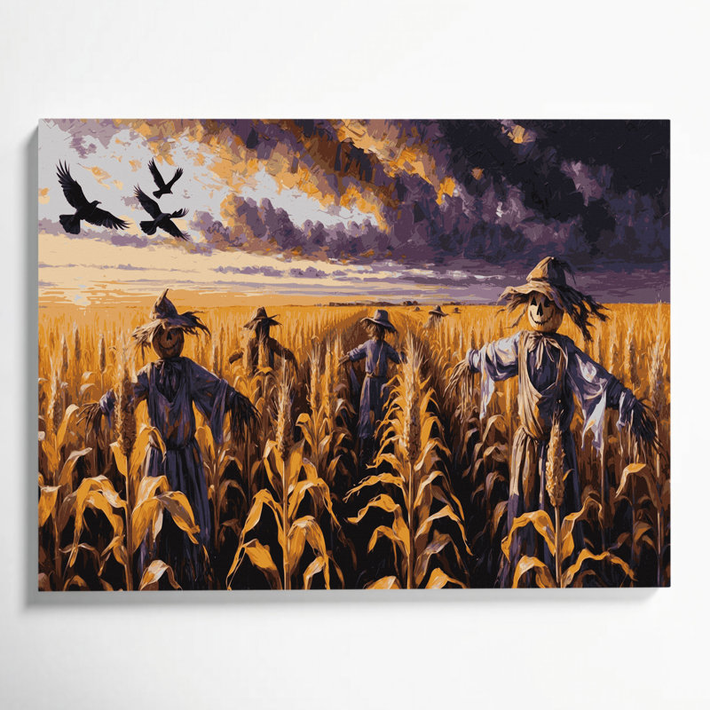 Art mural d'Halloween, champs de maïs et épouvantails noirs, H 16 po x l 20 po