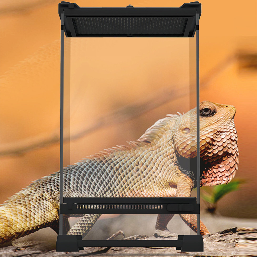 Terrarium für Reptilien, Glasterrarium Reptil Fütterungsbox mit Frontbelüftung, Reptilien-Beobachtungsbox mit Ausbruchsicherer Drehverschluss für Amph