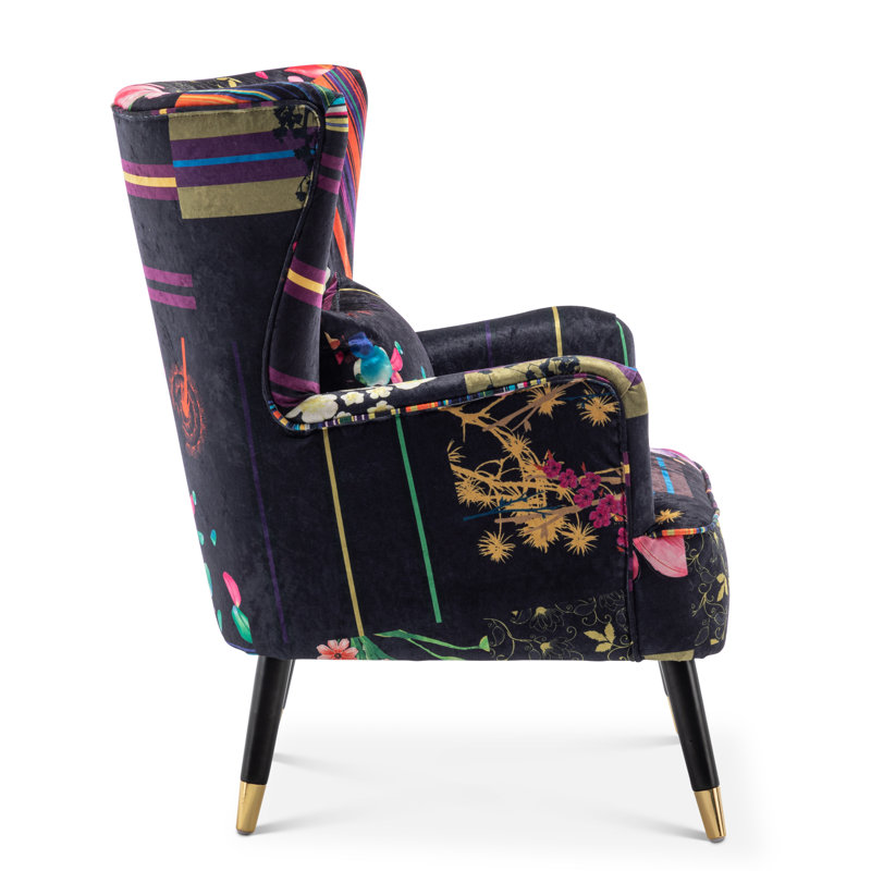 Upholstered Accent Chair with Footstool, Black