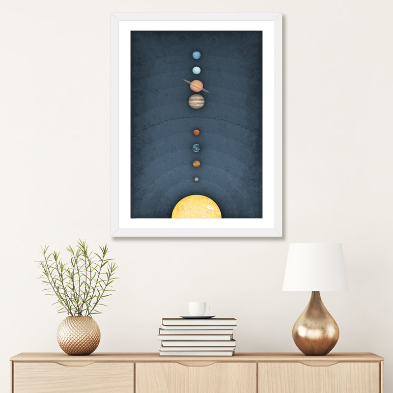 Système solaire II, art encadré, H 32 po x l 24 po x P 1 po, Papier encadré blanc