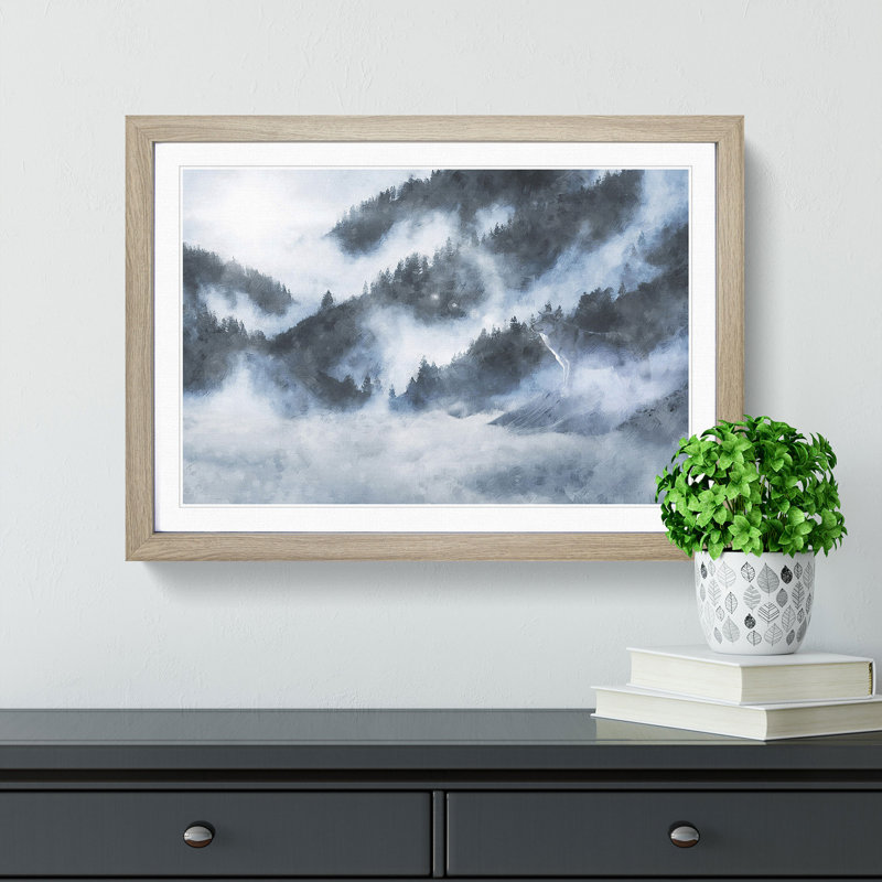 Grey Wolf in a Winter Forest - Picture Frame Graphic Art Print, Oak Framed, 24cm H x 33cm W x 2cm D