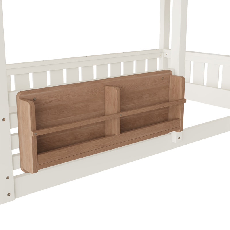 Lit mezzanine Bellvue avec design de maison avec espace multifonctionnel, Lit simple, Beige et naturel