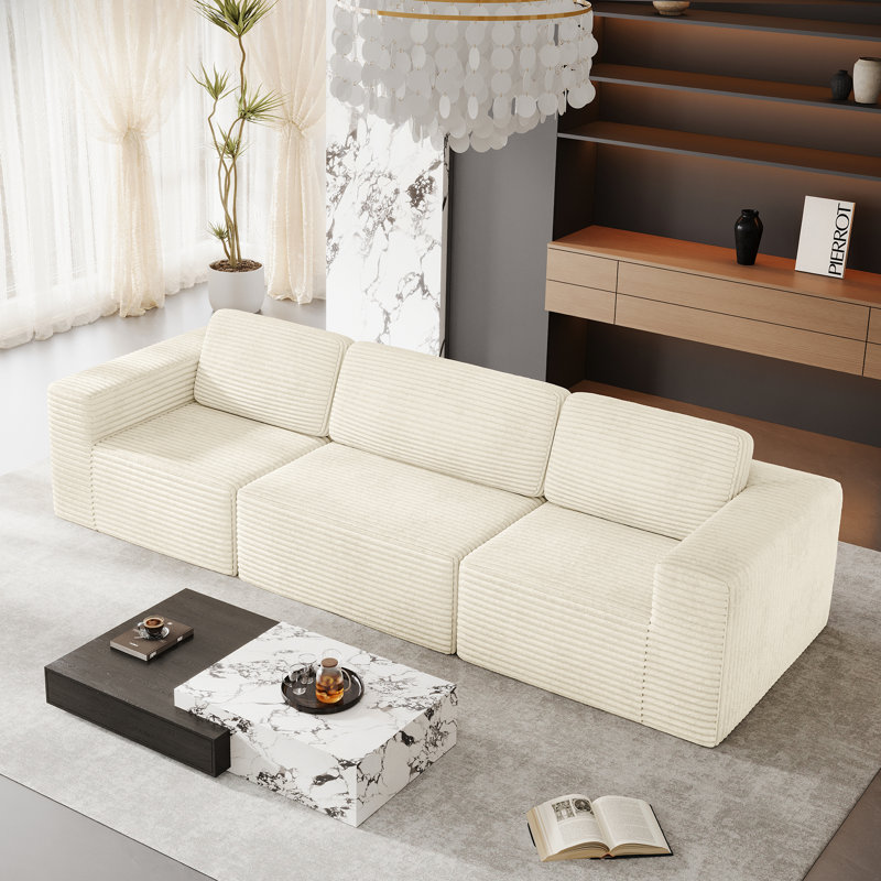 3 Seater Corduroy Sofa, Beige