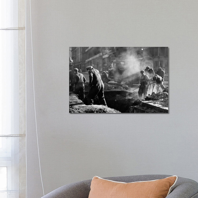 1930s Construction Street Workers Digging Ditch Boston Ma USA - Wrapped Canvas Print, 66.04 cm H x 45.72 cm W x 1.91 cm D