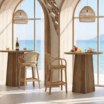 Table de bar ronde de 31,5 po de hauteur avec plateau brun large, 2 pièces