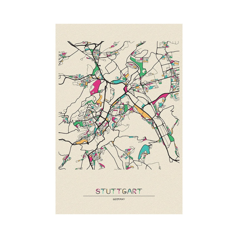 Stuttgart, Germany Map by Ayse Deniz Akerman - Wrapped Canvas Gallery-Wrapped Canvas Giclée, 20.32 cm H x 30.48 cm W