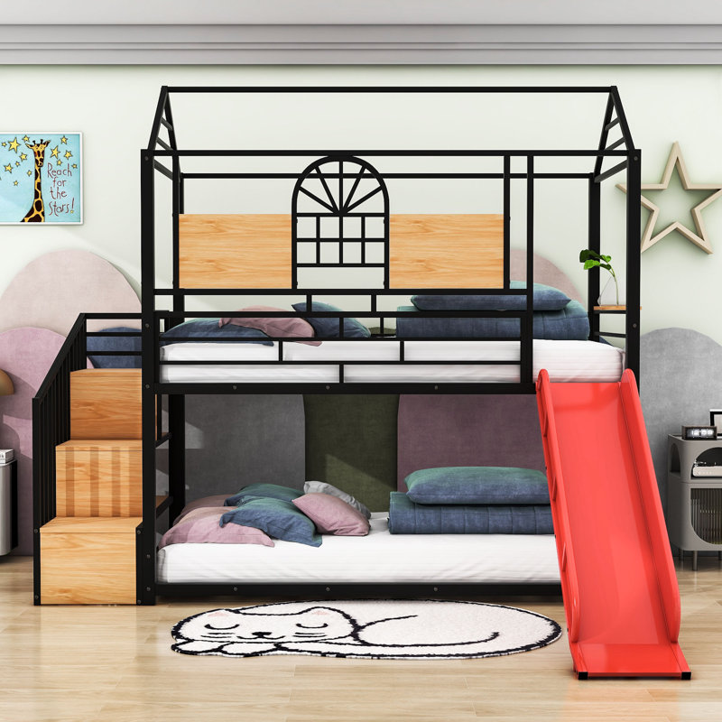 Bofort Kids Twin Over Twin Bunk Bed, Black/Red