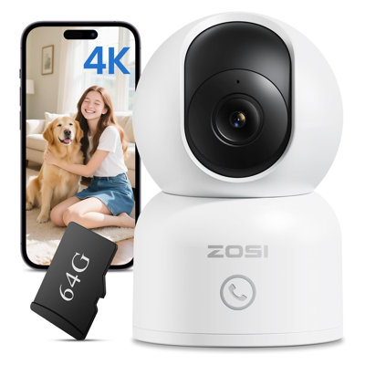 Caméra de sécurité 4K WiFi 360 PTZ 4K avec carte 64 Go, trace humaine, appel en un clic, détection d'animaux