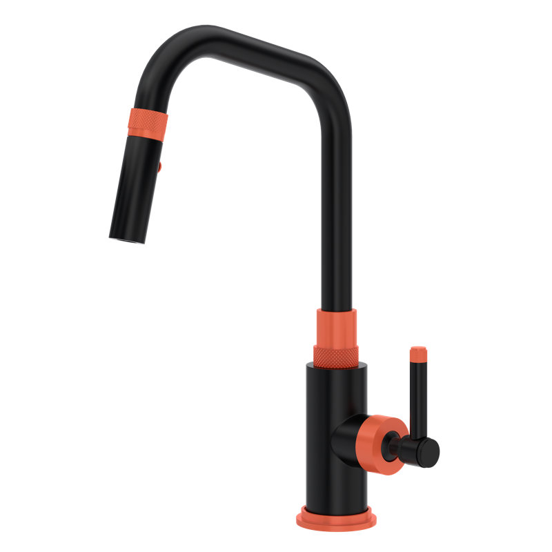 Campo™ Pull-Down Single Handle Kitchen Faucet, Matte Black/Orange, Lever