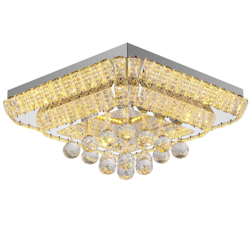 18" Modern Crystal LED Flush Mount Ceiling Light with Smart App & Remote Control, Chrome, 18"⌀, Chrome