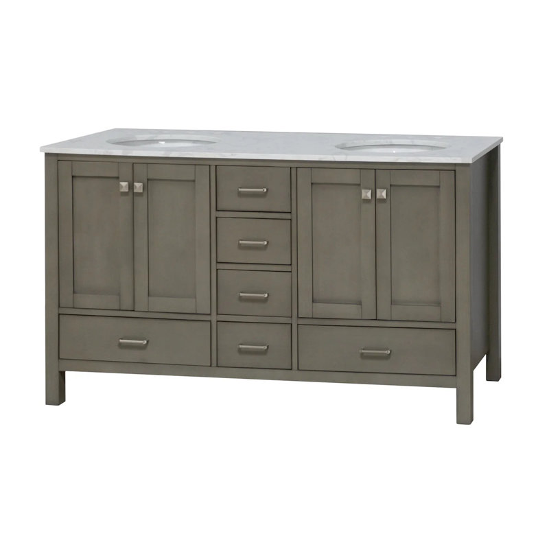 Ensemble de meuble-lavabo double 60 po Claudett, Gris patiné, Carrara d'ingénierie