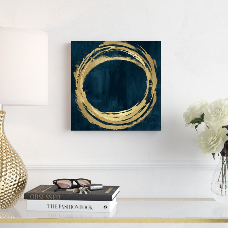 Cercle bleu et or abstrait 1, H 12 po x l 12 po x P 1,25 po, Non, Unframed
