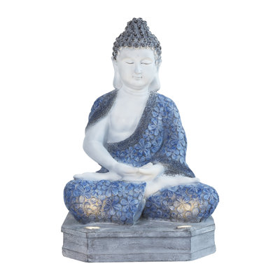Bungalow Rose Solar Outdoor Meditating Buddha Statue Sitting Garden Decor with Integrated Spotlight