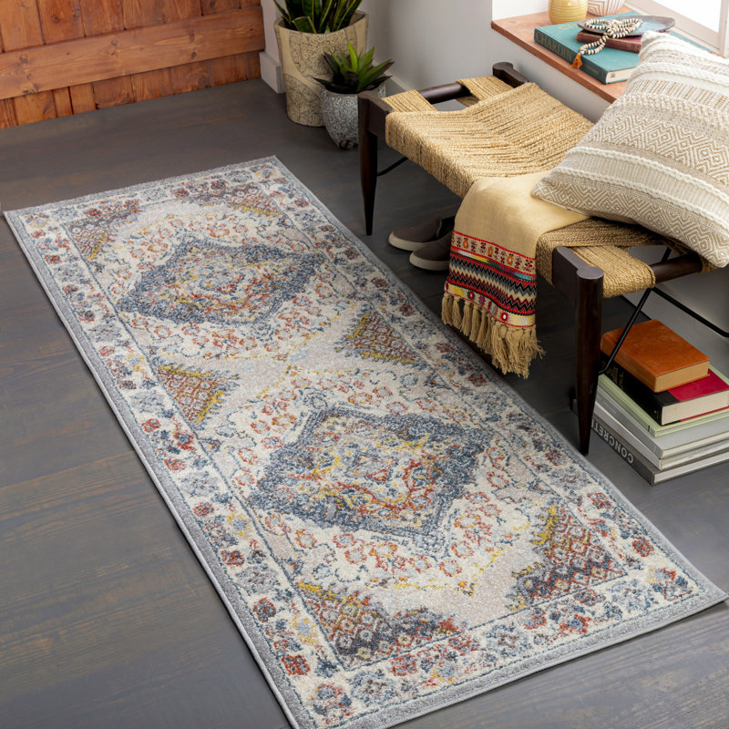 Machine Woven Indoor Rug, Blue/Brown/Grey, Runner 80 x 220 cm