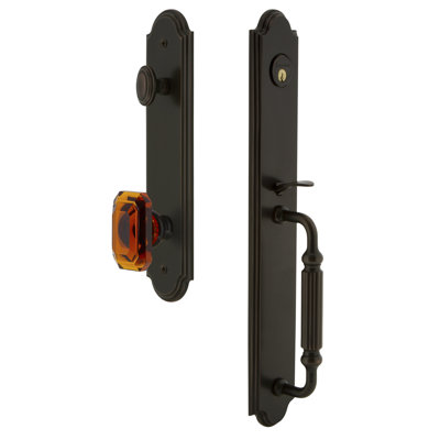 Arc Handleset with Single Cylinder Deadbolt and Baguette Amber Door Knob and Rosette
