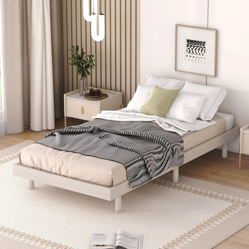 Structure de lit plateforme flottante de conception moderne, Lit simple, Blanc