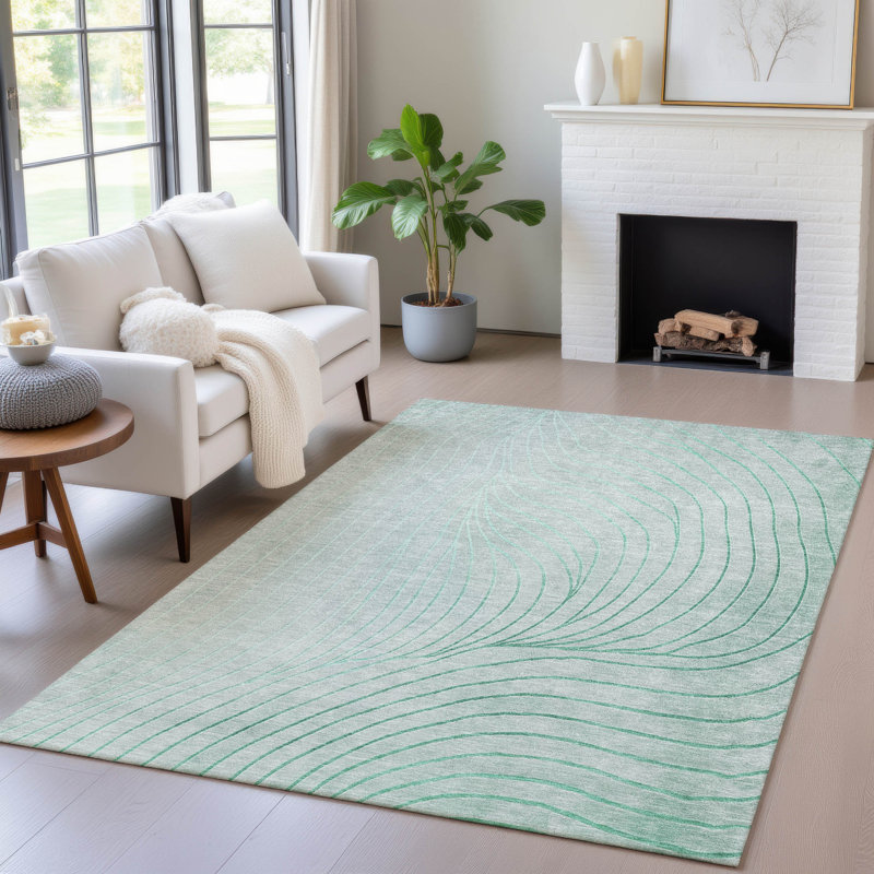 Tapis menthe Xhevrie intérieur / extérieur lavable à la machine, Rectangle 5 pi x 7 pi 6 po