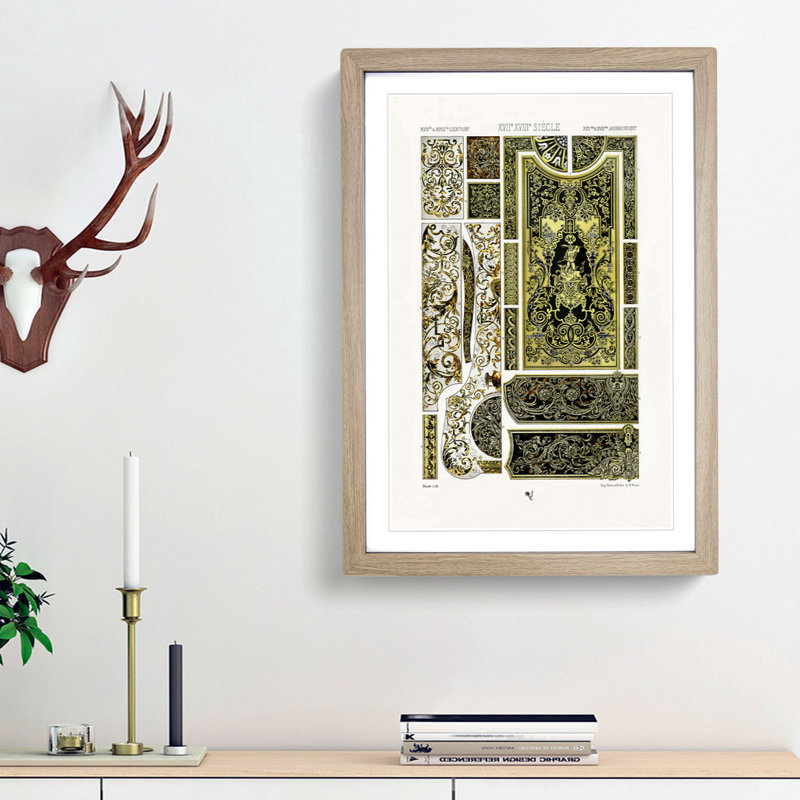 17th and 18th Century Pattern with Scrolls and Birds by Albert Racinet - Picture Frame Print, Oak Framed