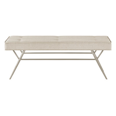 Contemporary Upholstered Bench, Beige And Textured Foam - Filled Seat, Iron Legs With Champagne Finish, 300Lbs Load Bearing For Bedroom Bench Button Tufting, Metal In Champagne, 300Lb Weight Limit,
