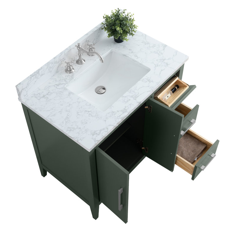 Ensemble de meuble-lavabo simple 36 po, Vert rétro, Nickel brossé