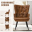 Fauteuil à oreilles en similicuir Nalupatio, fauteuil capitonné capitonné en cuir PU, fauteuil à oreilles avec lecture, fauteuil d'appoint pour salon, brun-2128126010