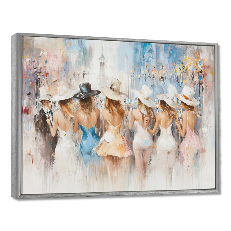 Décorations murales «Casino Showgirls Ready To Jackpot», 34" H x 44" W, Cadre flottant sans passe-partout, Argent argent
