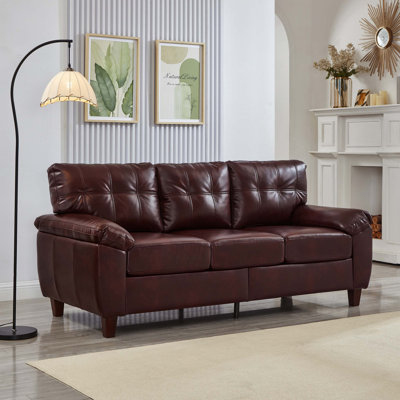 79" Three-Seater Modern Faux Leather Sofa With Storage & Wide Padded Armrests