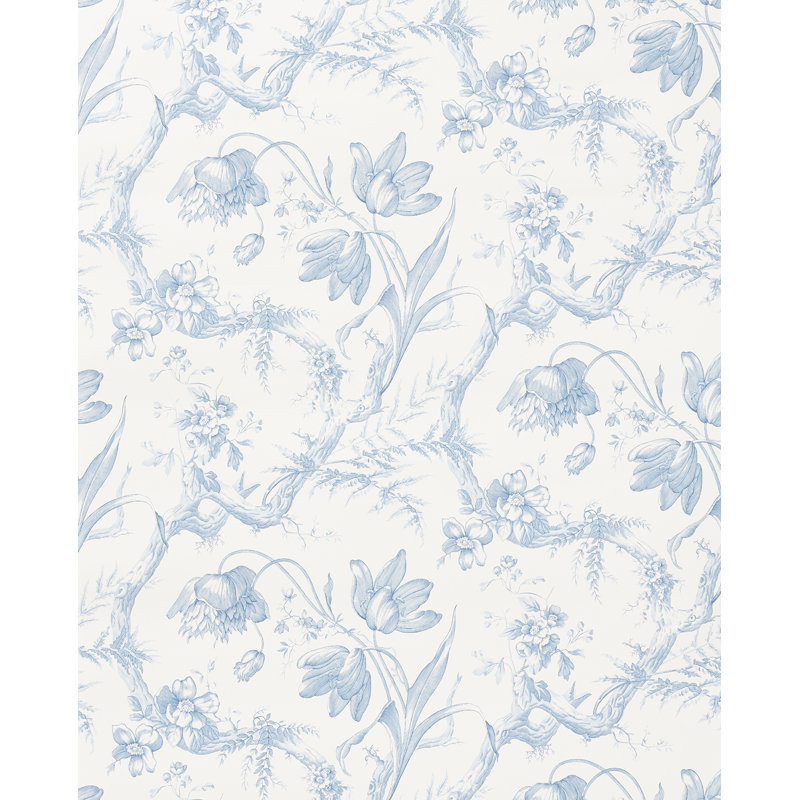 Papier peint Toile De Fleurs, Bleu faïence