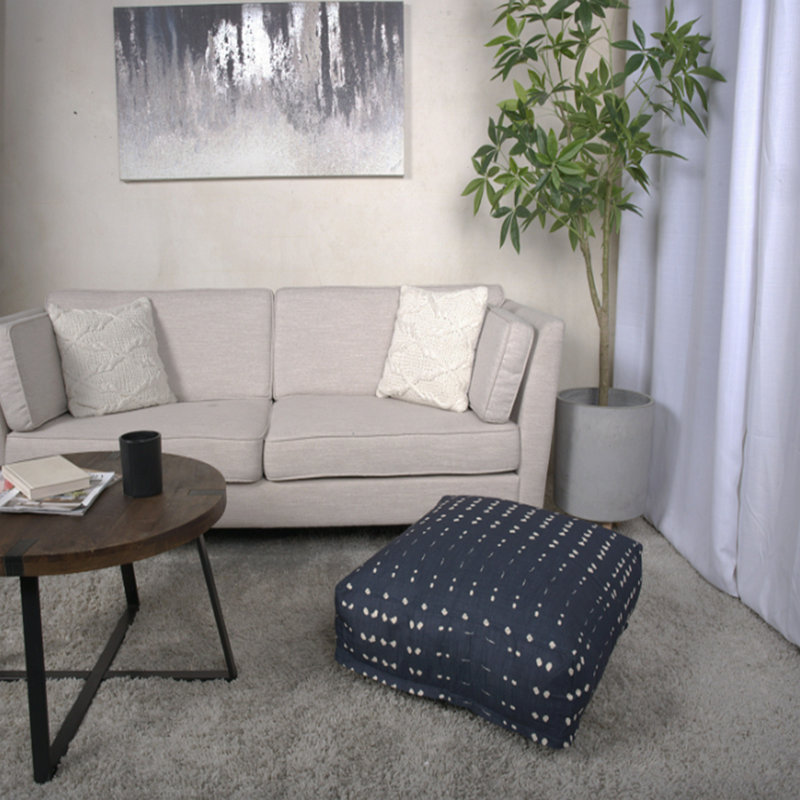 Pouf carré en tissu bleu foncé / blanc