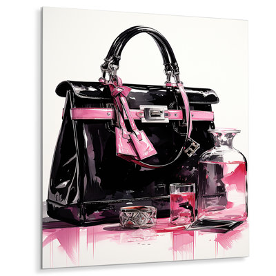 Sac de mode et parfum noir et rose I - Art mural en métal Fashion