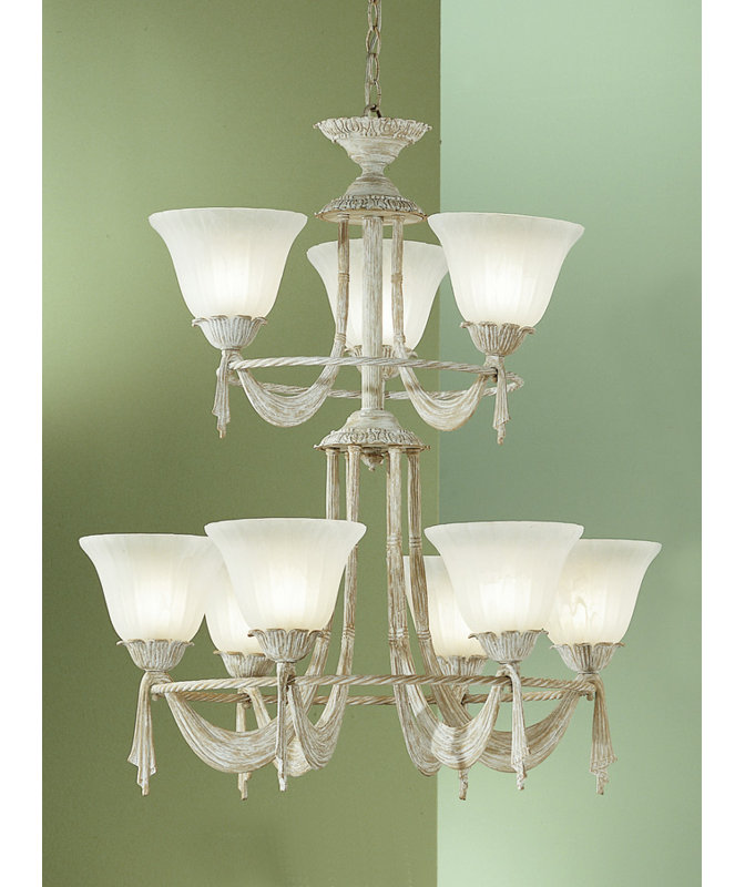 Lustre à niveaux ombrés 9 lumières, Blanc délavé