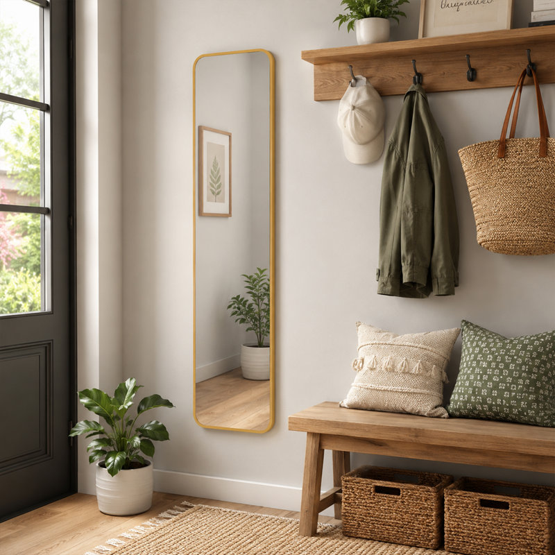 Miroir pleine grandeur en porte d'aluminium moderne CUFE fi pour garde-robe de chambre à coucher et vestibule, Doré