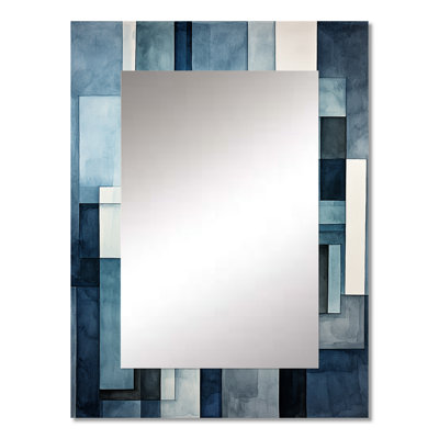 Indigo Illusion Abstract Shapes II - Abstract Shapes Large Mirror, Modern Decorative Wall Mirror, Printed Metal Art
