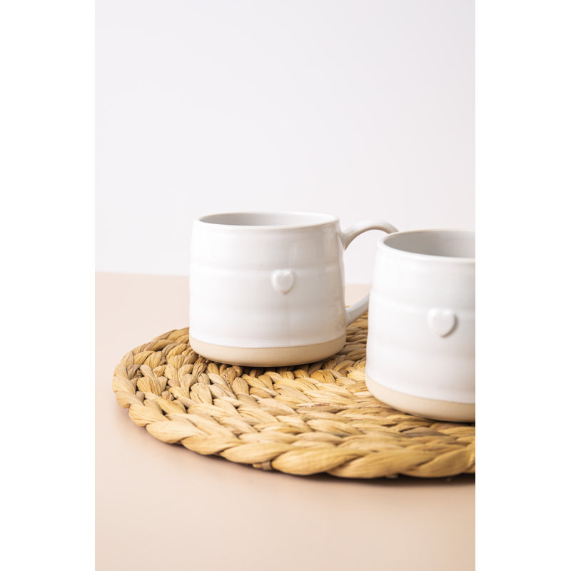 Mikasa Farmhouse Heart Stoneware Mugs, 380ml, White