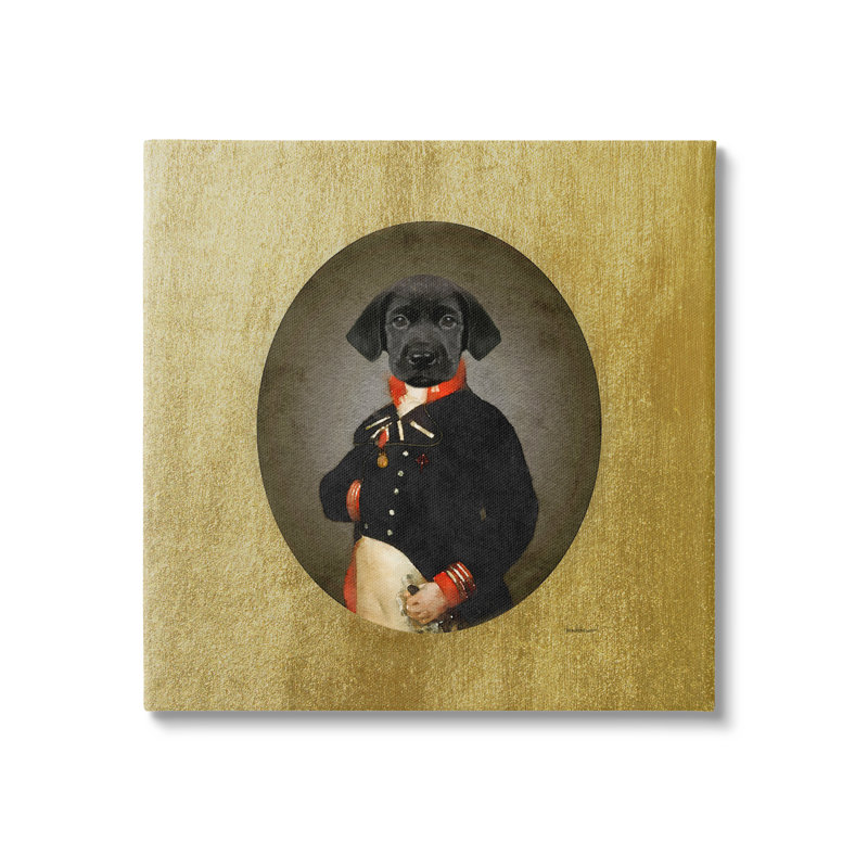 Drôle de chien noir portant un costume, Portrait vintage d'amiral par Amanda Greenwood - impression, Toile tendue