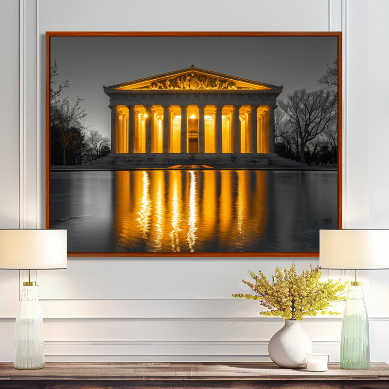 Jaune jaune gris, Lincoln, Monument commémoratif, art mural, Cadre flottant brun, H 24 po x l 32 po