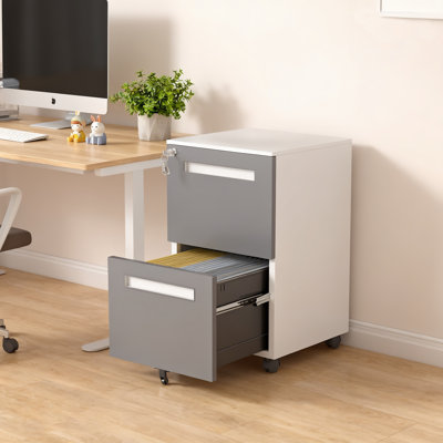 17.7'' W x 26.6'' H 2-Drawer Mobile File Cabinet for Letter/Legal Size Files, Steel Metal Office Storage Cabinet with Lock and Wheels, White and Gray