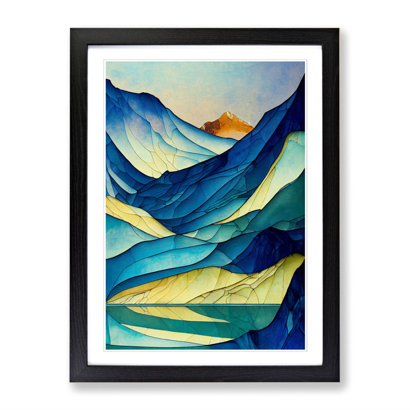 Maytown Glacier Stained Glass - Picture Frame Print, Black, 64cm H x 46cm W x 2cm D