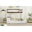 Lit simple superposé simple avec lit gigogne simple, rangement et bureau, blanc et noyer