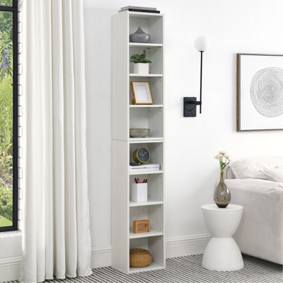 8-Tier Media Tower Rack, CD DVD Slim Storage Cabinet With Adjustable Shelves, Tall Narrow Bookcase Display Bookshelf For Home Office,Multi-Functional Double-Decker Bookcase