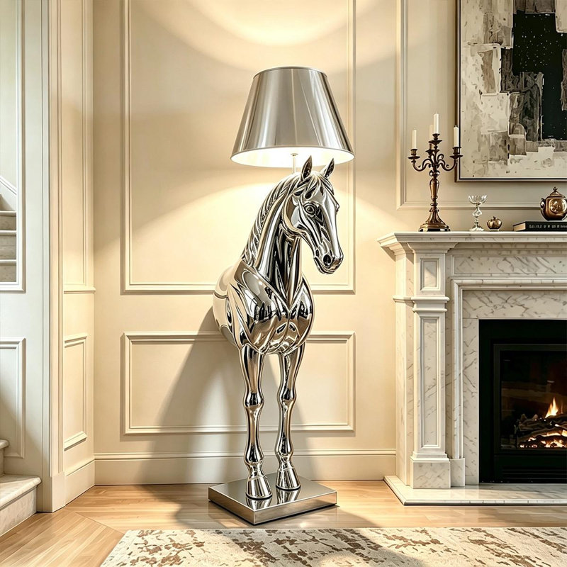 Plastique argenté + verre-acier + lampes sur pied en fer, Argent