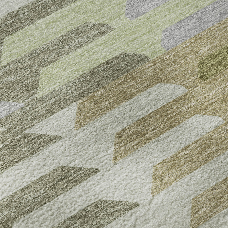 Premium Machine Washable Mayfield AMF2328 Geometric Rug, 1'8" x 2'6", Fern