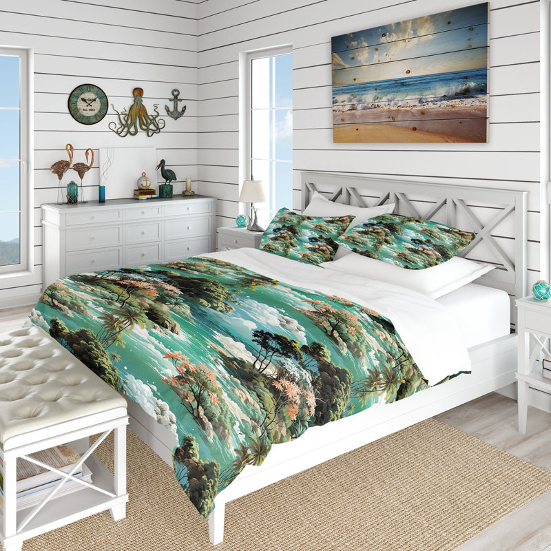 Ensemble de housse de couette Island Dreamland, Housse de couette pour grand lit et 2 taies décor