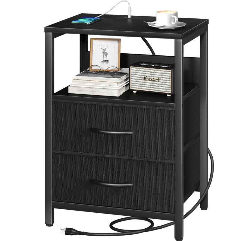 Nightstand with Charging Station, Black