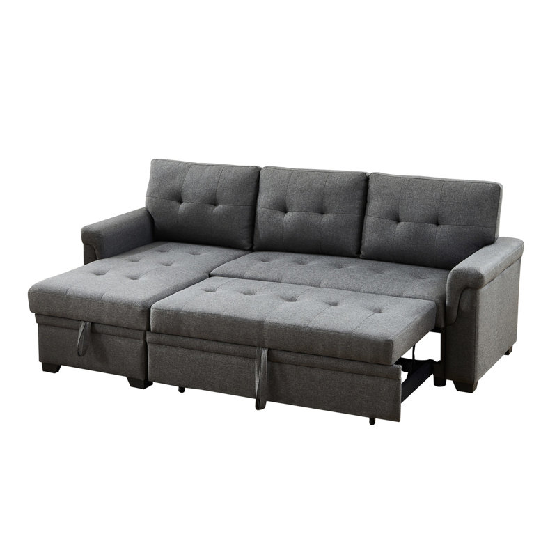 Canapé-lit modulaire en lin gris foncé avec rangement 84 po