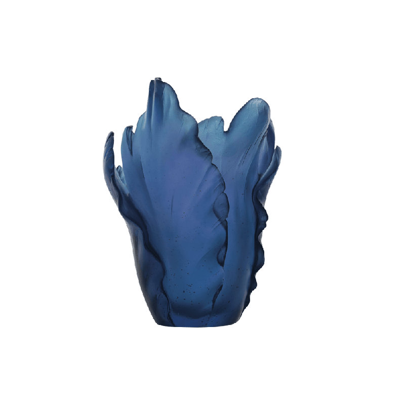 Tulip Handmade Crystal Table Vase, 6.7" H x 5.7" W x 5.7" D, Blue
