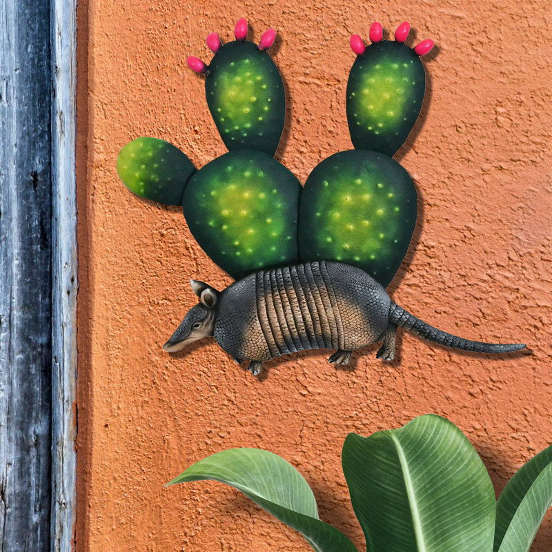 3d, Steel And Fiberglass, Highly Detailed, Prickly Pear And Armadillo Wall Hanging
