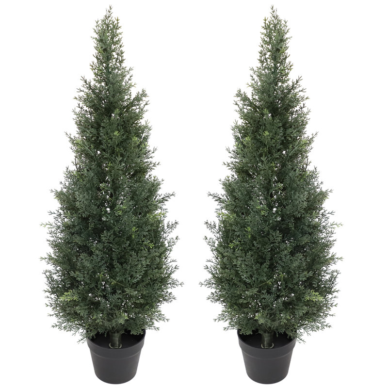 Cèdre artificiel topiaire avec pot pour l'extérieur / l'intérieur (ensemble de 2), H 37 po x l 9 po x P 6 po